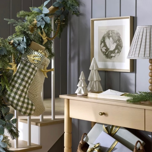 Studio McGee Threshold Christmas Holiday Stocking Checkered Green Stocking New - Picture 3 of 5